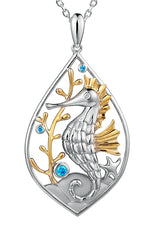 SS Gold Plated Seahorse Pendant with Blue Topaz