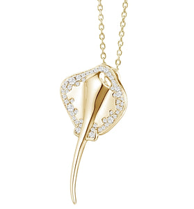 SS Gold Plated Stingray Necklace-Sandblasted Finish