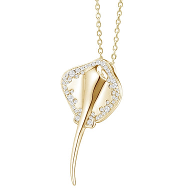 SS Gold Plated Stingray Necklace-Sandblasted Finish