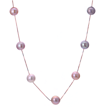 9.5-11.5 MM Pink Fresh Water Pearl Necklace in Rose Gold