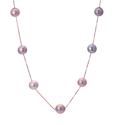 9.5-11.5 MM Pink Fresh Water Pearl Necklace in Rose Gold