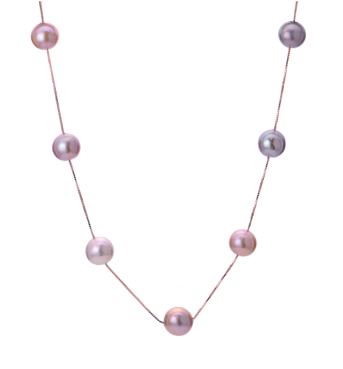 9.5 11.5 MM Pink Fresh Water Pearl Necklace in Rose Gold