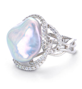 Baroque Fresh Water  and White Topaz Ring