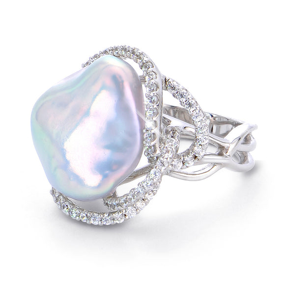 Baroque Fresh Water  and White Topaz Ring