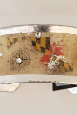 Maryland Vintage Map / MD Flag / Compass Corset Cuff Silver Flake