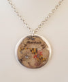 Maryland Vintage Map/MD Flag/Compass Disc Necklace Silver Flake-20" chain